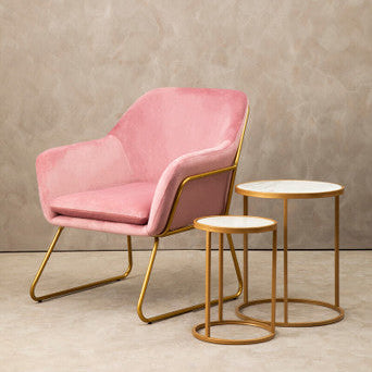 Orsina Xander Pink Velvet Modern Accent Chair | Gold Sled Frame