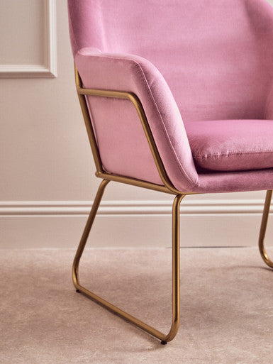 Orsina Xander Pink Velvet Modern Accent Chair | Gold Sled Frame