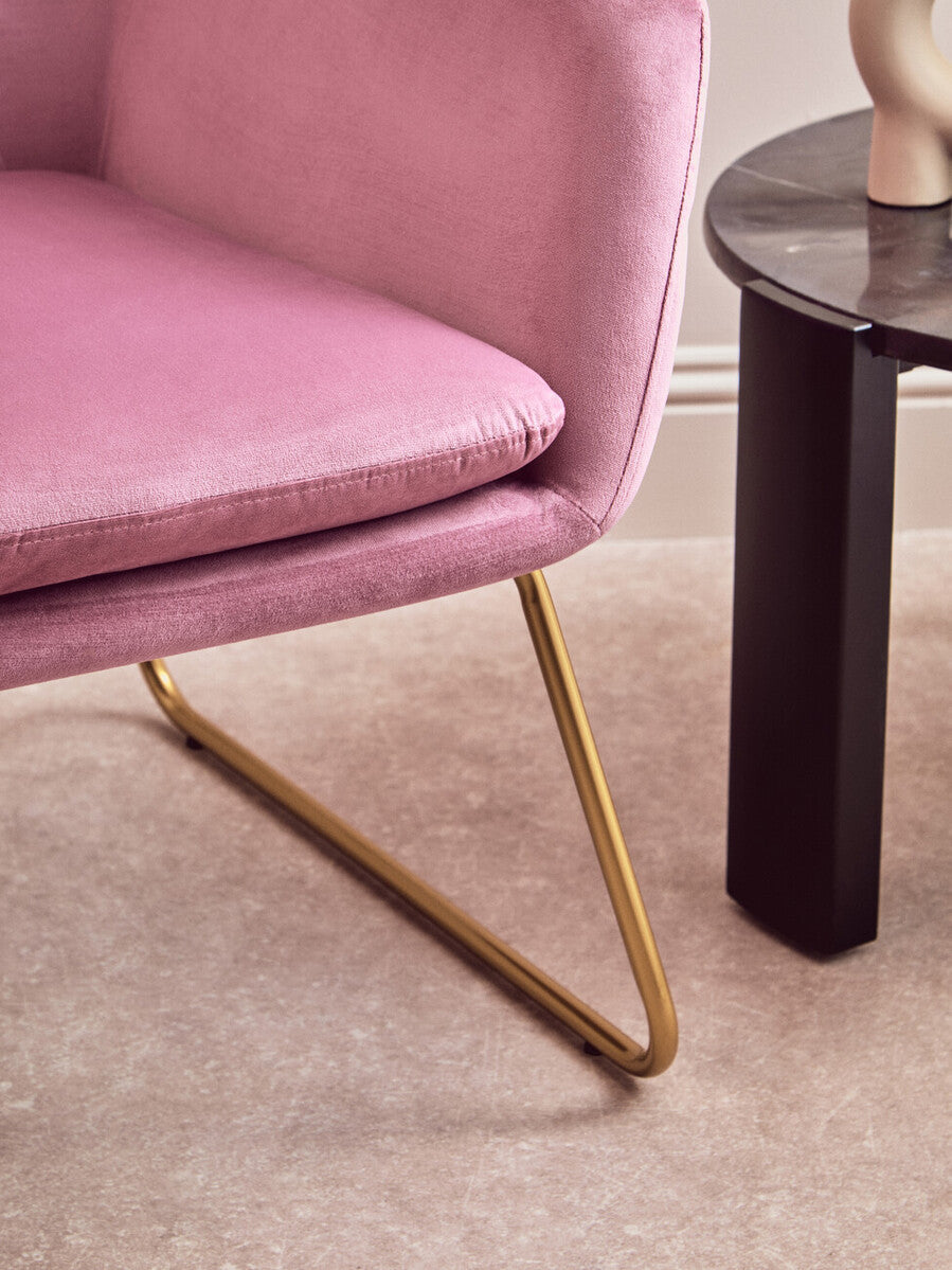 Orsina Xander Pink Velvet Modern Accent Chair | Gold Sled Frame
