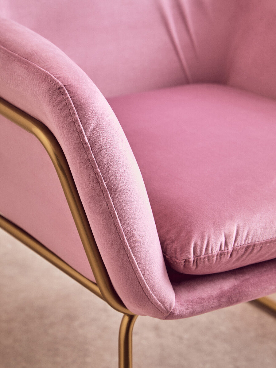 Orsina Xander Pink Velvet Modern Accent Chair | Gold Sled Frame