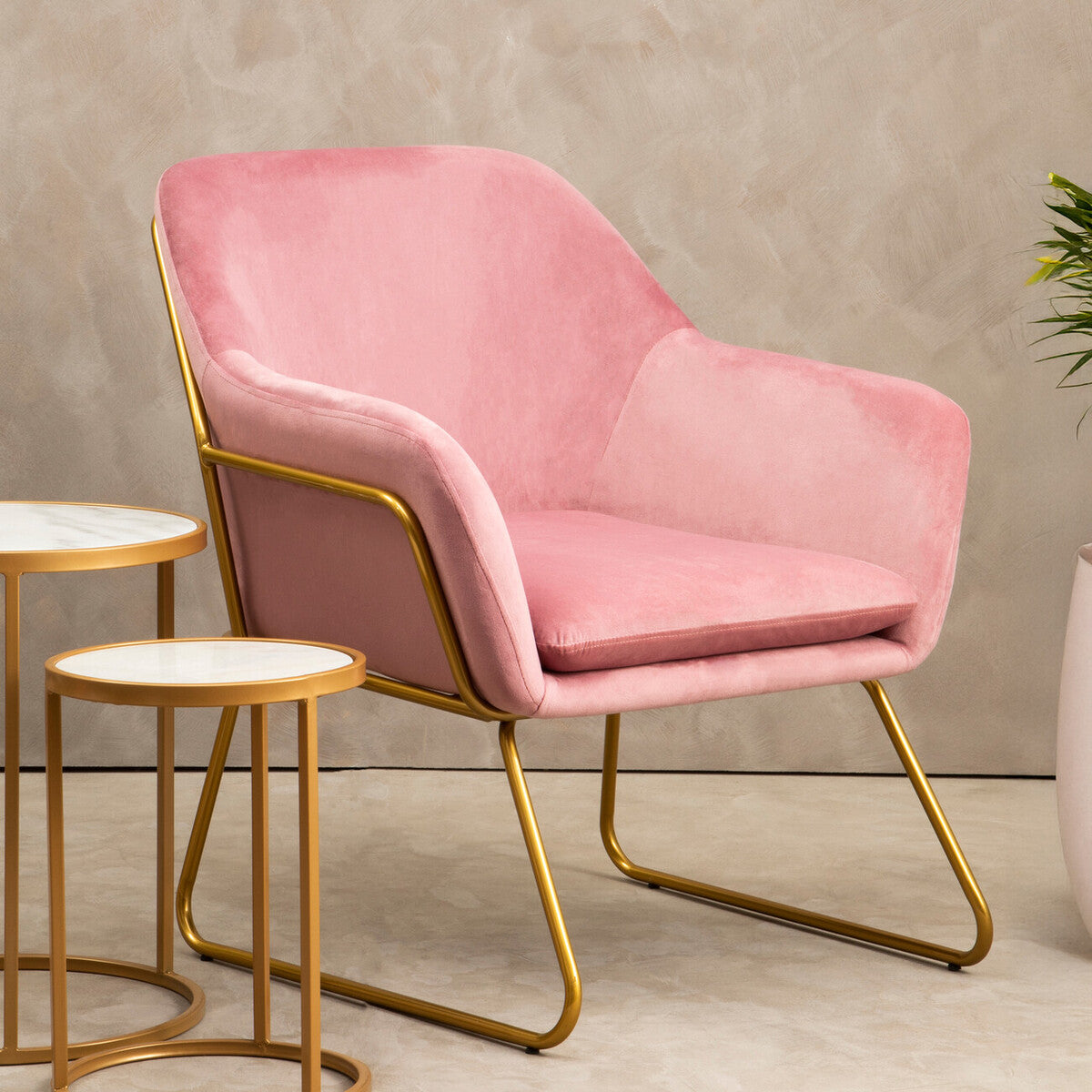 Orsina Xander Pink Velvet Modern Accent Chair | Gold Sled Frame