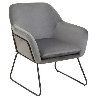 Orsina Xander Grey Velvet Accent Chair | Modern Black & Gold Frame