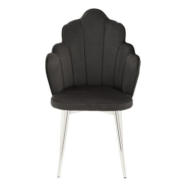 Orsina Tian Black Velvet Dining Chair with Scalloped Back and Chrome Legs