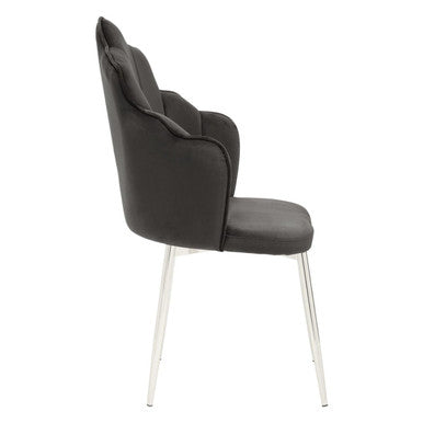 Orsina Tian Black Velvet Dining Chair with Scalloped Back and Chrome Legs