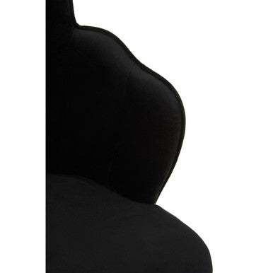 Orsina Tian Black Velvet Dining Chair with Scalloped Back and Chrome Legs
