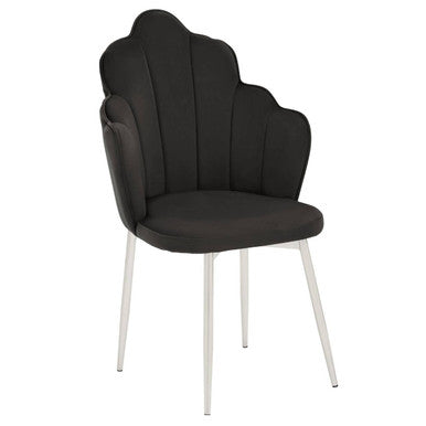 Orsina Tian Black Velvet Dining Chair with Scalloped Back and Chrome Legs