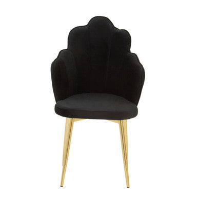 Orsina Tian Black Velvet Dining Chair | Scalloped Back with Gold Legs