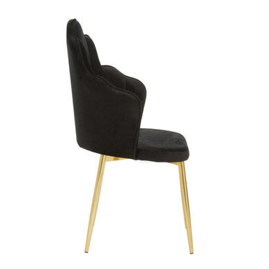 Orsina Tian Black Velvet Dining Chair | Scalloped Back with Gold Legs