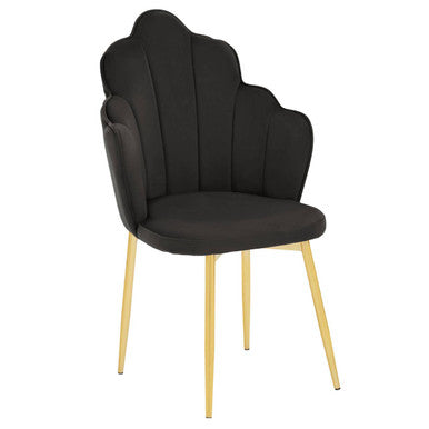 Orsina Tian Black Velvet Dining Chair | Scalloped Back with Gold Legs