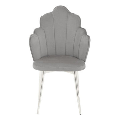 Orsina Tian Grey Velvet Accent Chair – Scalloped Back & Chrome Legs