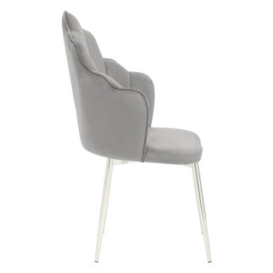 Orsina Tian Grey Velvet Accent Chair – Scalloped Back & Chrome Legs