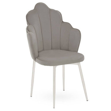 Orsina Tian Grey Velvet Accent Chair – Scalloped Back & Chrome Legs