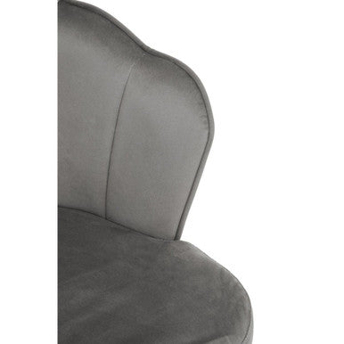 Orsina Tian Grey Velvet Accent Chair – Scalloped Back & Chrome Legs