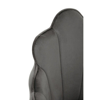 Orsina Tian Grey Velvet Accent Chair – Scalloped Back & Chrome Legs