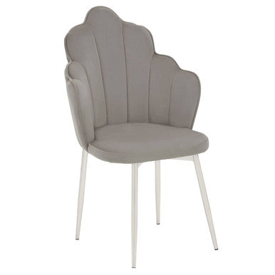 Orsina Tian Grey Velvet Accent Chair – Scalloped Back & Chrome Legs