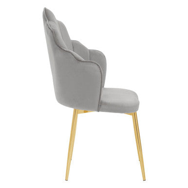 Orsina Tian Grey Velvet Dining Chair | Scalloped Back with Gold Legs