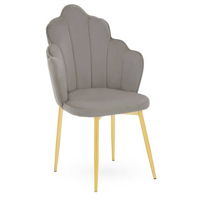 Orsina Tian Grey Velvet Dining Chair | Scalloped Back with Gold Legs