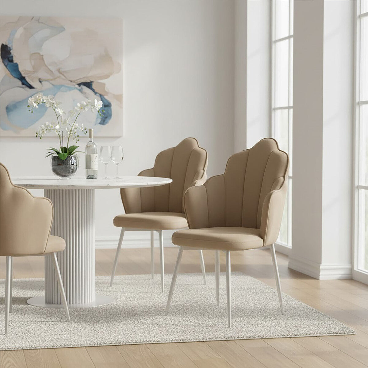 Orsina Tian Mink Velvet Dining Chair | Scalloped Back with Chrome Legs