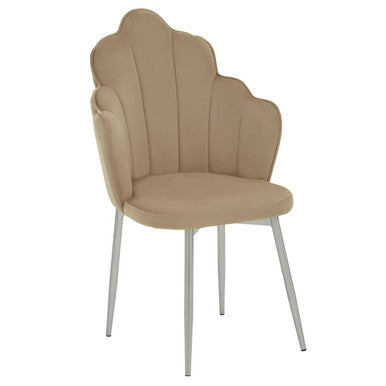 Orsina Tian Mink Velvet Dining Chair | Scalloped Back with Chrome Legs