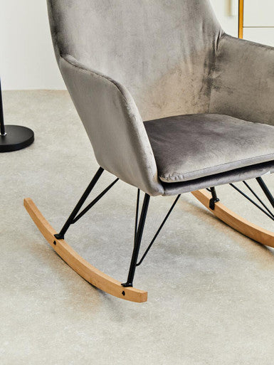 Orsina Stockholm Grey Velvet Rocking Chair – Modern Nursery Armchair