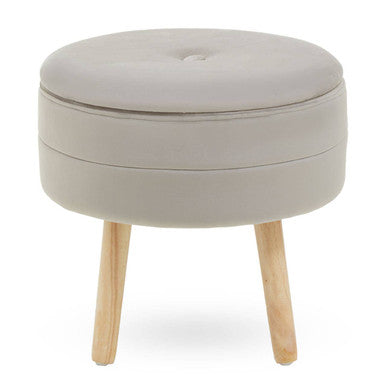 Orsina Ivy Mink Velvet Storage Stool – Round Ottoman with Hidden Space