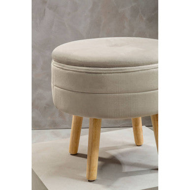 Orsina Ivy Mink Velvet Storage Stool – Round Ottoman with Hidden Space