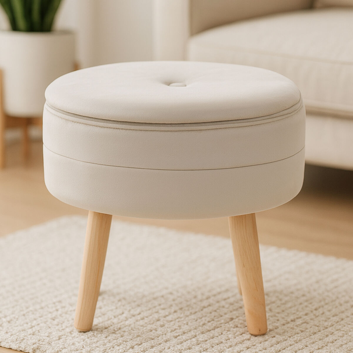 Orsina Ivy Mink Velvet Storage Stool – Round Ottoman with Hidden Space