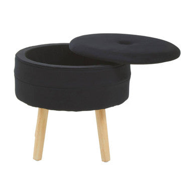 Orsina Ivy Black Velvet Storage Stool – Round Padded Ottoman Seat