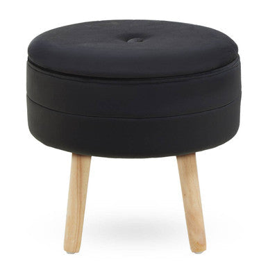 Orsina Ivy Black Velvet Storage Stool – Round Padded Ottoman Seat
