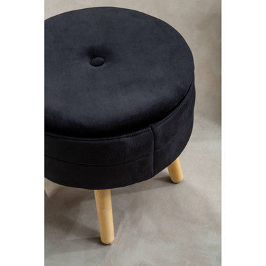 Orsina Ivy Black Velvet Storage Stool – Round Padded Ottoman Seat