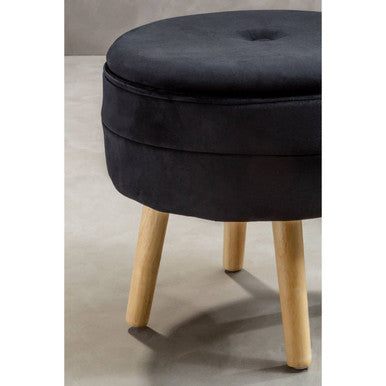 Orsina Ivy Black Velvet Storage Stool – Round Padded Ottoman Seat