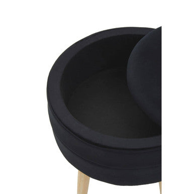 Orsina Ivy Black Velvet Storage Stool – Round Padded Ottoman Seat