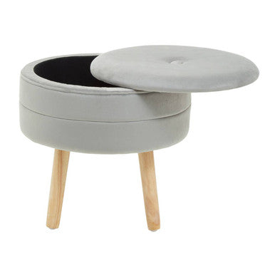 Orsina Ivy Grey Velvet Storage Stool – Round Vanity Ottoman Seat