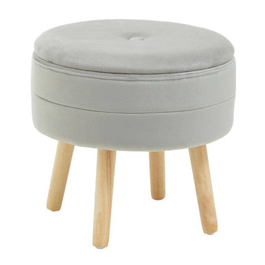 Orsina Ivy Grey Velvet Storage Stool – Round Vanity Ottoman Seat