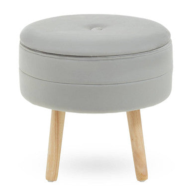 Orsina Ivy Grey Velvet Storage Stool – Round Vanity Ottoman Seat