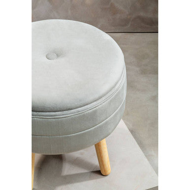 Orsina Ivy Grey Velvet Storage Stool – Round Vanity Ottoman Seat