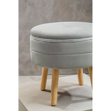Orsina Ivy Grey Velvet Storage Stool – Round Vanity Ottoman Seat