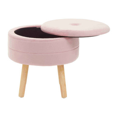 Orsina Ivy Pink Velvet Storage Stool – Round Vanity Ottoman Seat