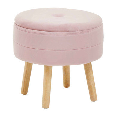 Orsina Ivy Pink Velvet Storage Stool – Round Vanity Ottoman Seat