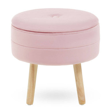 Orsina Ivy Pink Velvet Storage Stool – Round Vanity Ottoman Seat