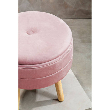 Orsina Ivy Pink Velvet Storage Stool – Round Vanity Ottoman Seat