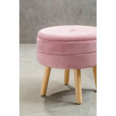 Orsina Ivy Pink Velvet Storage Stool – Round Vanity Ottoman Seat