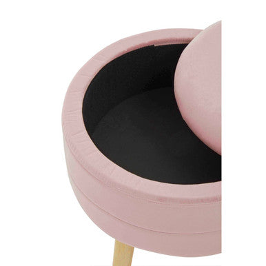 Orsina Ivy Pink Velvet Storage Stool – Round Vanity Ottoman Seat