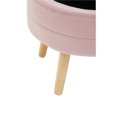 Orsina Ivy Pink Velvet Storage Stool – Round Vanity Ottoman Seat