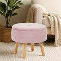Orsina Ivy Pink Velvet Storage Stool – Round Vanity Ottoman Seat