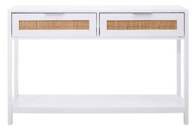 Orsina Sherman White Wooden Console Table with 2 Rattan Drawers