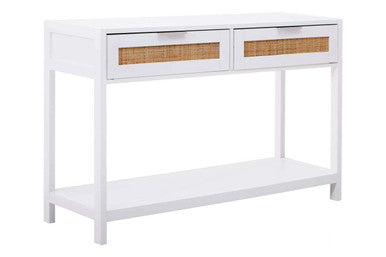 Orsina Sherman White Wooden Console Table with 2 Rattan Drawers