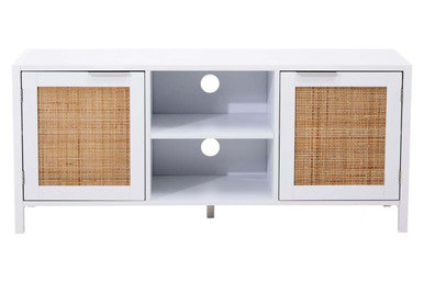 Orsina Sherman White Wood and Rattan Media Unit | Modern TV Stand