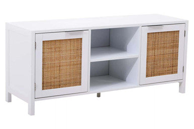 Orsina Sherman White Wood and Rattan Media Unit | Modern TV Stand