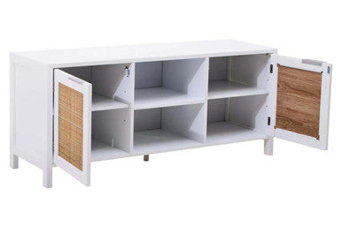 Orsina Sherman White Wood and Rattan Media Unit | Modern TV Stand